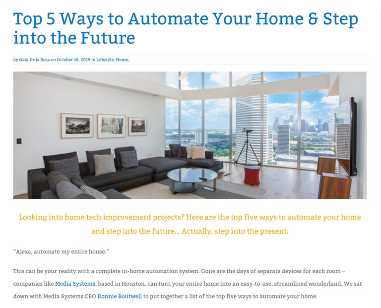 Texas Lifestyle Magazine October 2019 interview with Donnie Boutwell on home automation