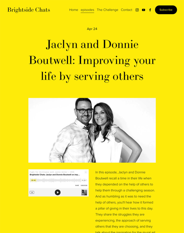 Brightside Chats podcast episode with Jaclyn and Donnie Boutwell, Improving Your Life by Serving Others