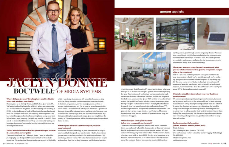 River Oaks Life October 2020 sponsor spotlight Q&A with Jaclyn and Donnie Boutwell of Media Systems