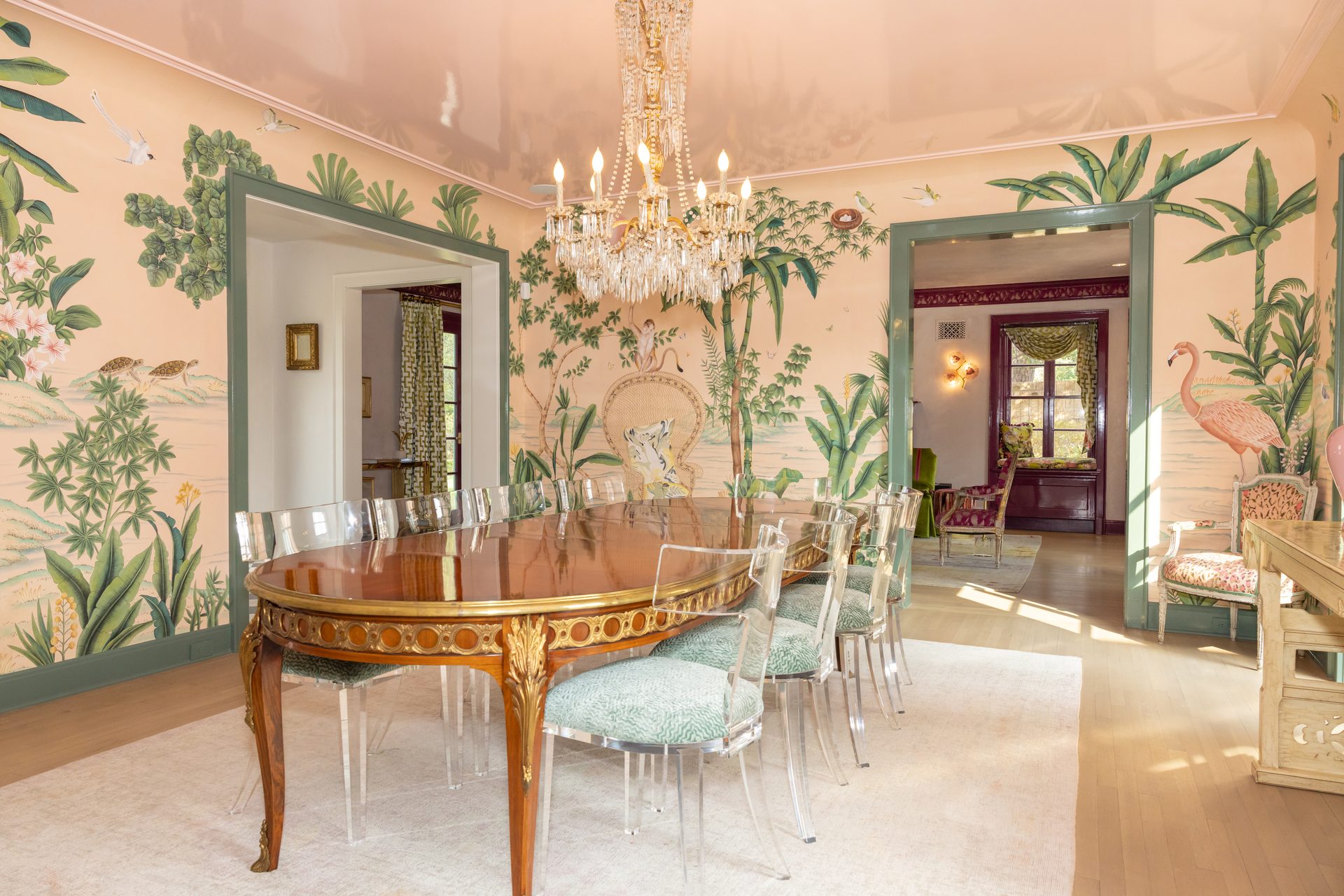 Living space with layered lighting at The Redbird House in River Oaks