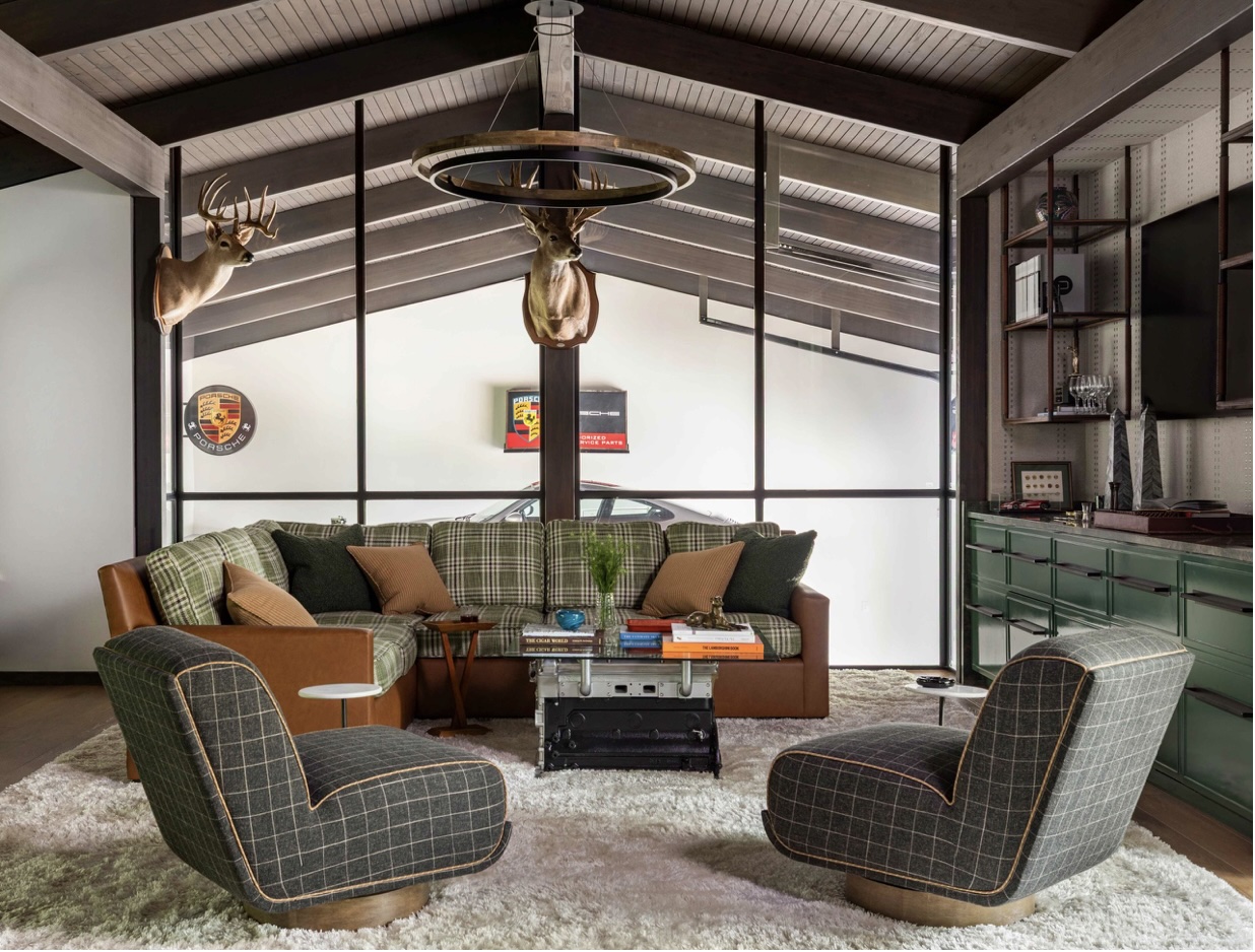 Media Systems garage lounge with integrated lighting and AV